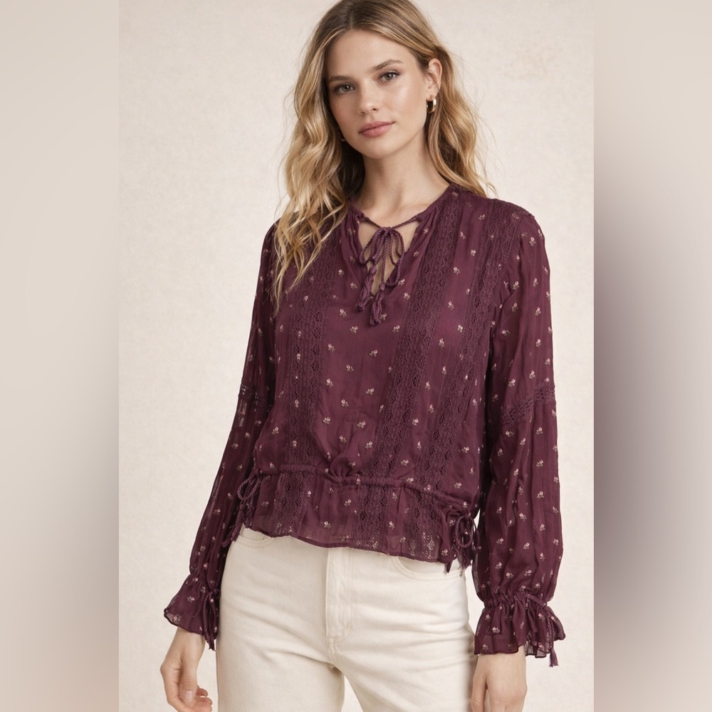 Ulla Johnson Embroidered Floral Boho Romantic Festival Blouse Handmade , size 2